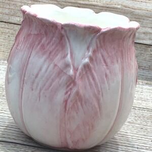 Mann Tulip Time Handpainted Ceramic Vase Planter 1987‎ Pink White Vintage